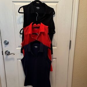 3 Lady Pin Seeker Women's Sleeveless Collared Tank Tops - Black, Red, Navy.Golf